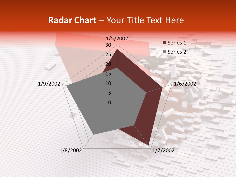 3D Illustration Of Red Arrow Breaking Through A White Brick Wall. PowerPoint Template