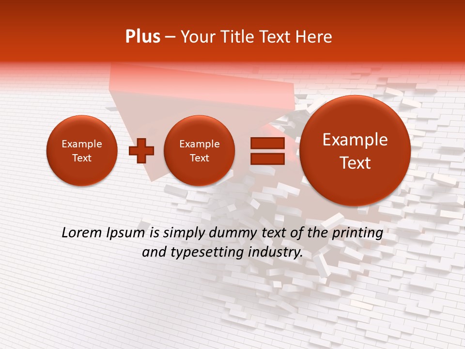 3D Illustration Of Red Arrow Breaking Through A White Brick Wall. PowerPoint Template