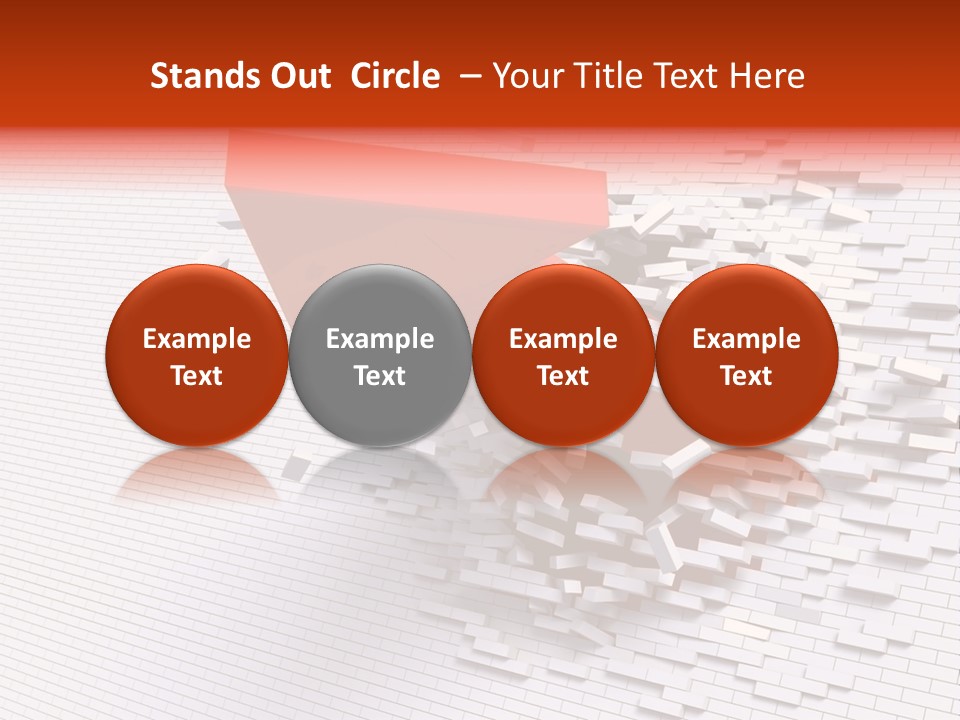 3D Illustration Of Red Arrow Breaking Through A White Brick Wall. PowerPoint Template