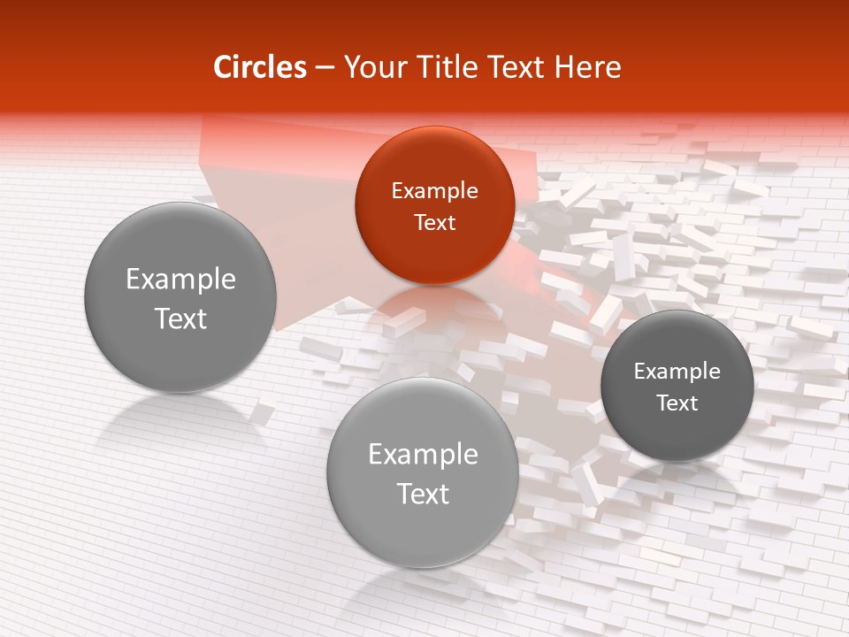 3D Illustration Of Red Arrow Breaking Through A White Brick Wall. PowerPoint Template