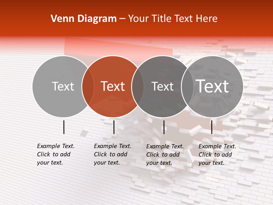 3D Illustration Of Red Arrow Breaking Through A White Brick Wall. PowerPoint Template