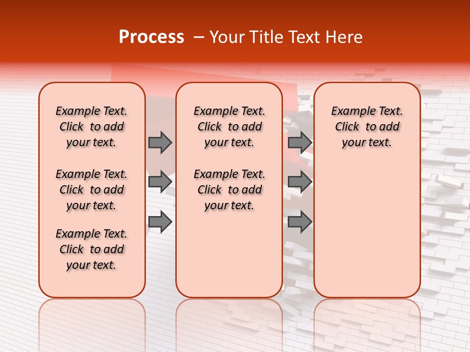 3D Illustration Of Red Arrow Breaking Through A White Brick Wall. PowerPoint Template