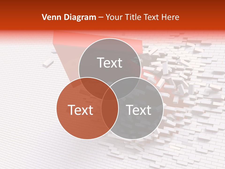3D Illustration Of Red Arrow Breaking Through A White Brick Wall. PowerPoint Template