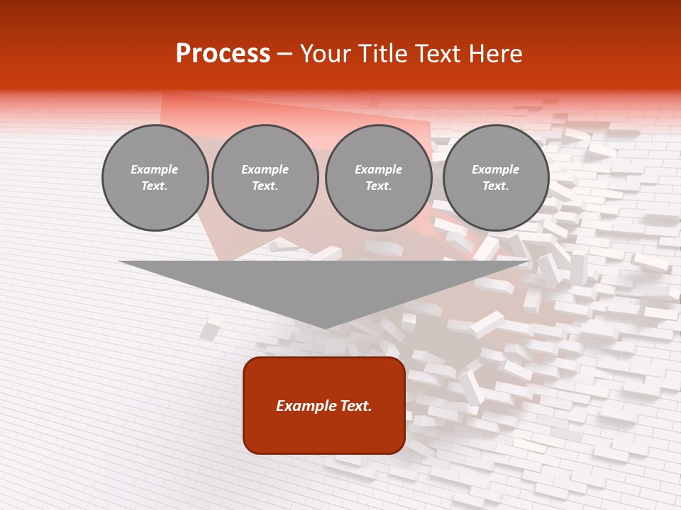 3D Illustration Of Red Arrow Breaking Through A White Brick Wall. PowerPoint Template