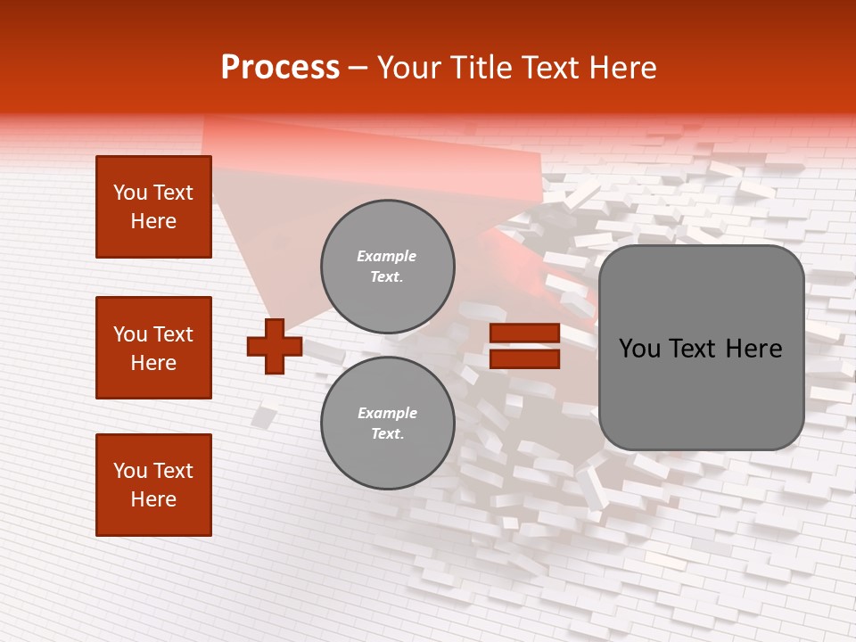 3D Illustration Of Red Arrow Breaking Through A White Brick Wall. PowerPoint Template