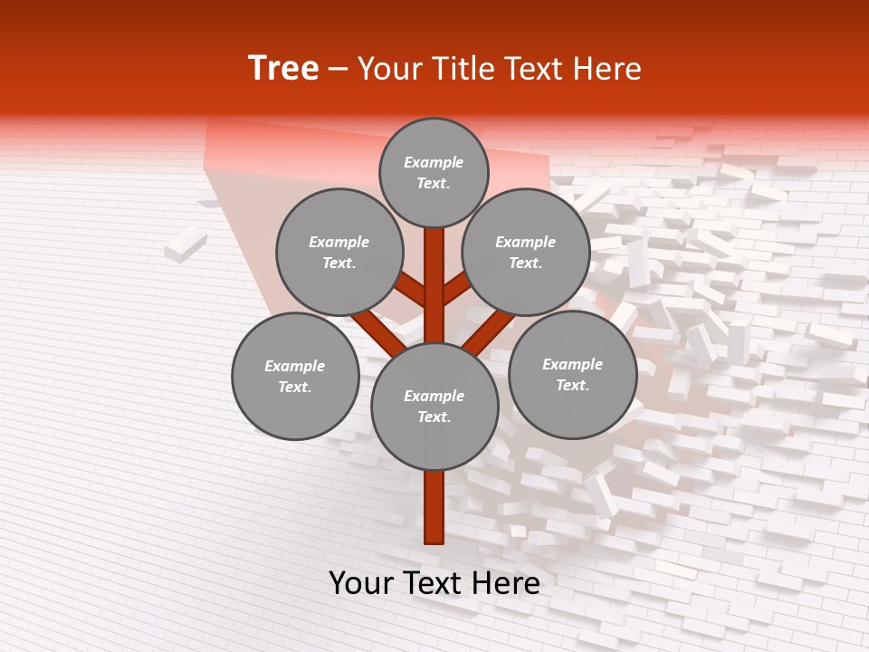 3D Illustration Of Red Arrow Breaking Through A White Brick Wall. PowerPoint Template