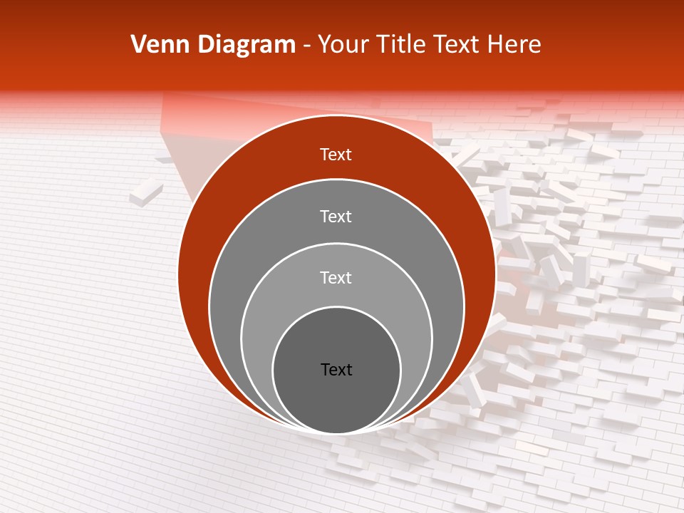 3D Illustration Of Red Arrow Breaking Through A White Brick Wall. PowerPoint Template