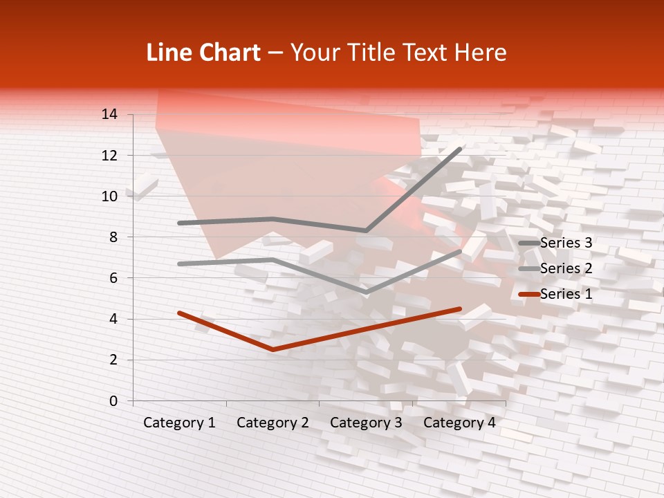 3D Illustration Of Red Arrow Breaking Through A White Brick Wall. PowerPoint Template