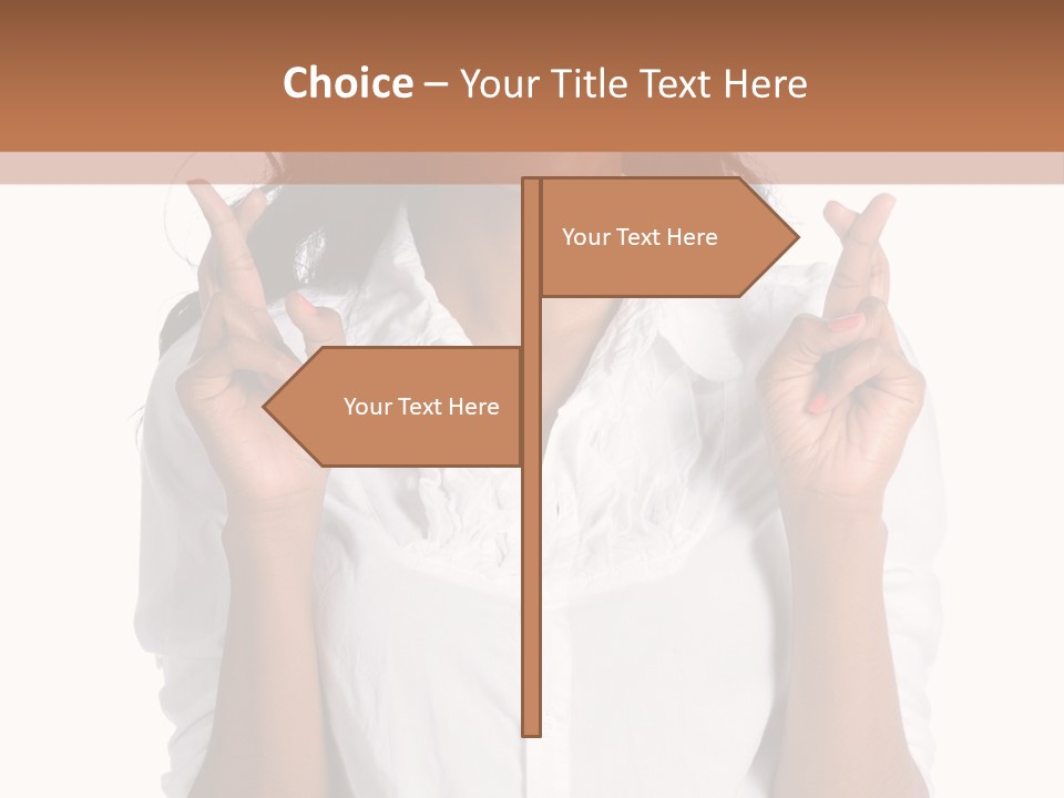 African American Businesswoman Smiling Showing Fingers Crossed PowerPoint Template
