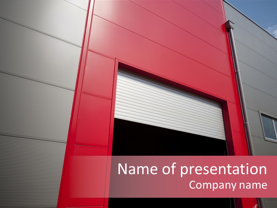 Open Door Of The Modern Industrial Storage Warehouse PowerPoint Template