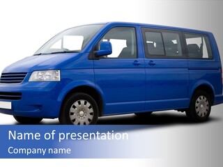 A Blue Passenger Van Isolated On White PowerPoint Template