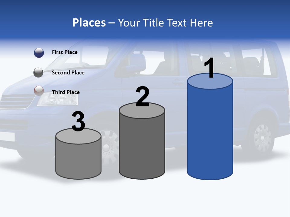 A Blue Passenger Van Isolated On White PowerPoint Template