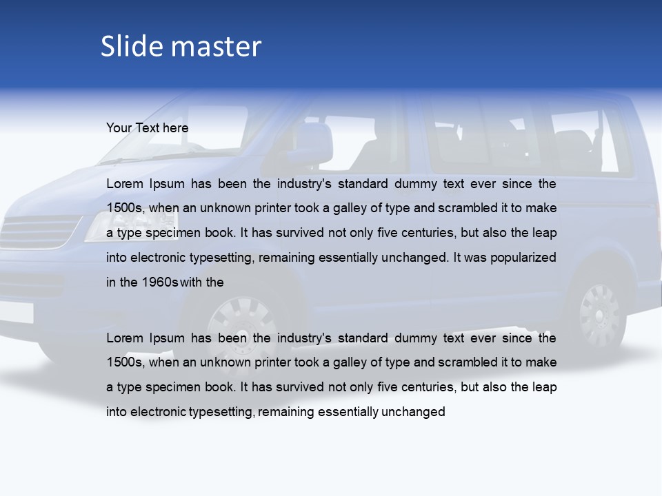 A Blue Passenger Van Isolated On White PowerPoint Template