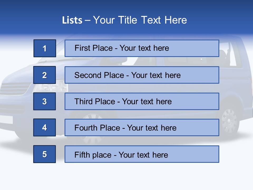 A Blue Passenger Van Isolated On White PowerPoint Template