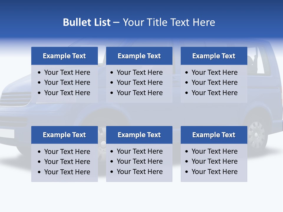 A Blue Passenger Van Isolated On White PowerPoint Template