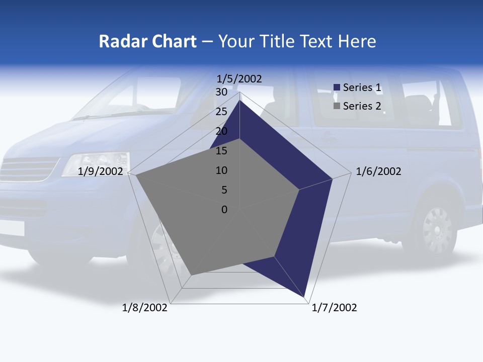 A Blue Passenger Van Isolated On White PowerPoint Template