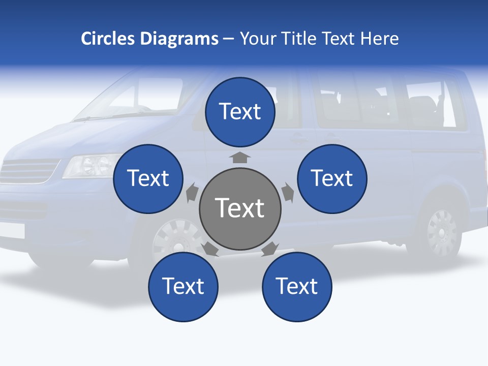 A Blue Passenger Van Isolated On White PowerPoint Template