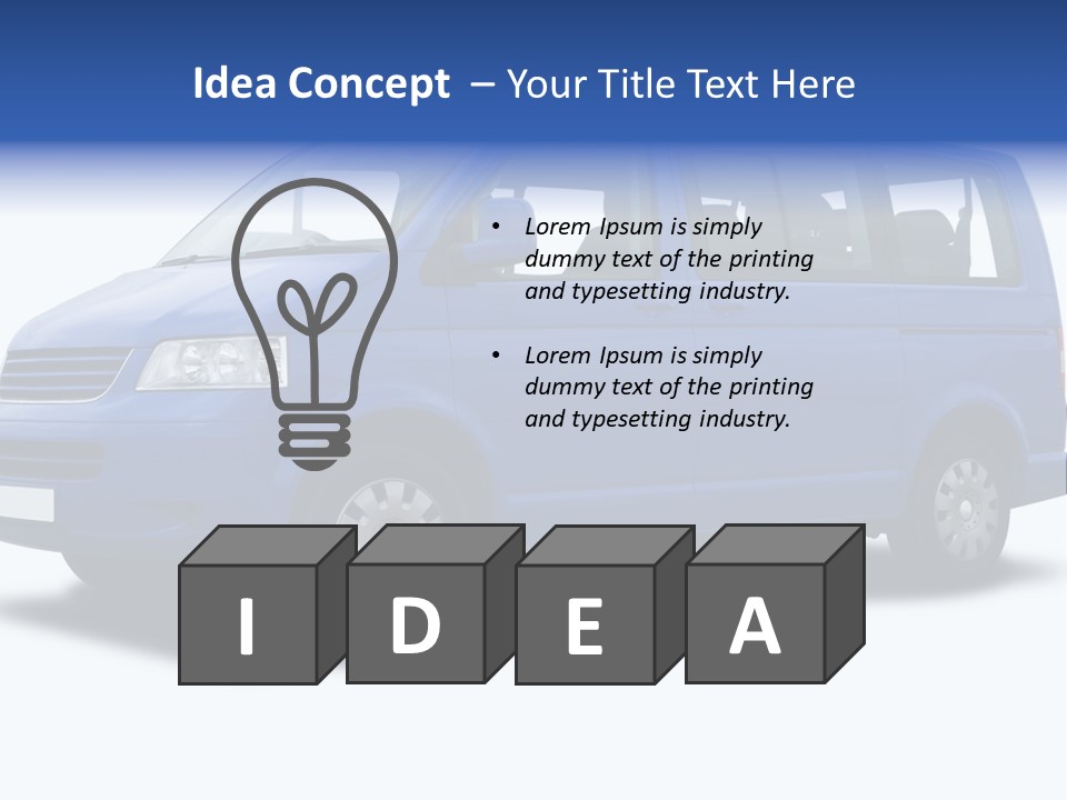 A Blue Passenger Van Isolated On White PowerPoint Template