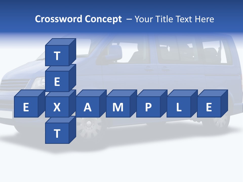 A Blue Passenger Van Isolated On White PowerPoint Template