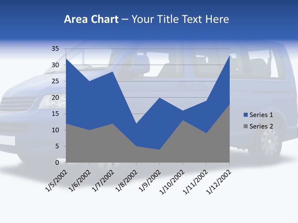 A Blue Passenger Van Isolated On White PowerPoint Template
