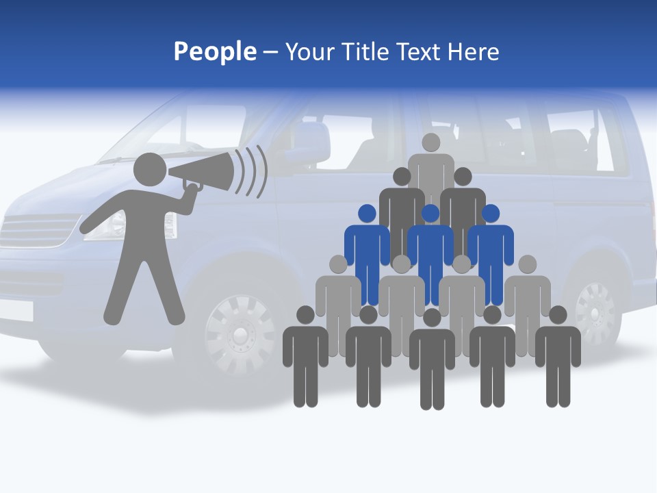 A Blue Passenger Van Isolated On White PowerPoint Template