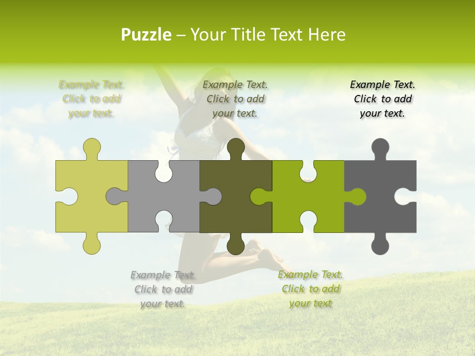 Jumping Happy Woman Against Nature Background PowerPoint Template