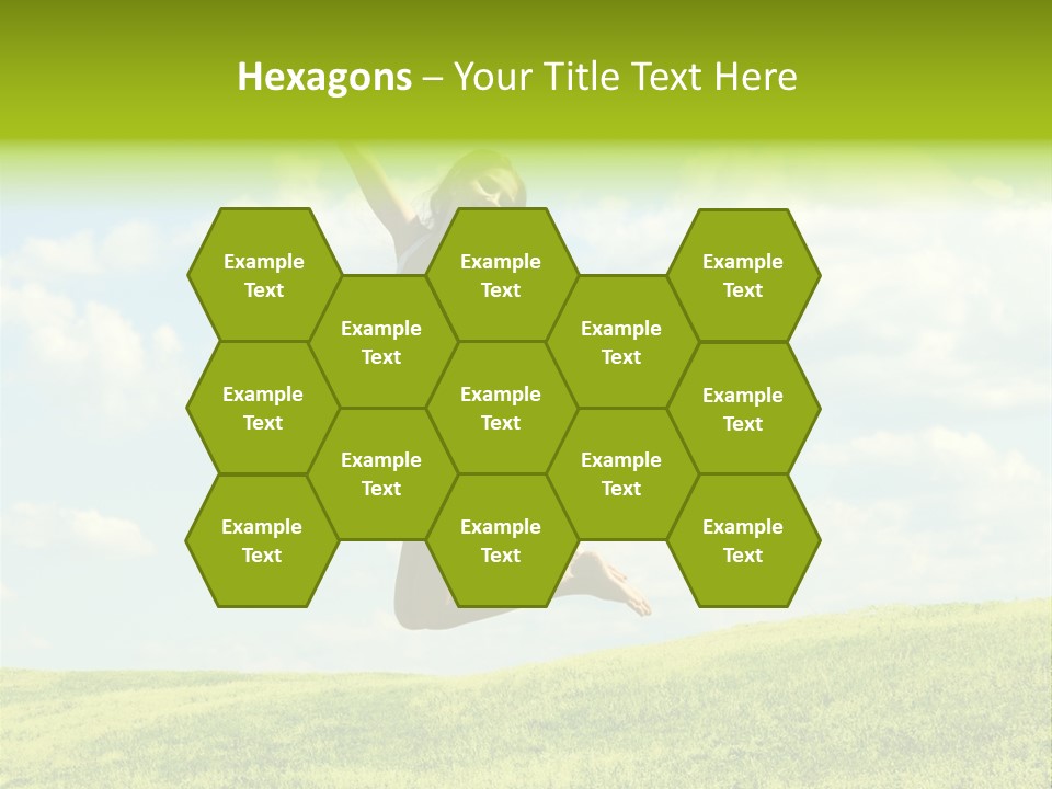 Jumping Happy Woman Against Nature Background PowerPoint Template
