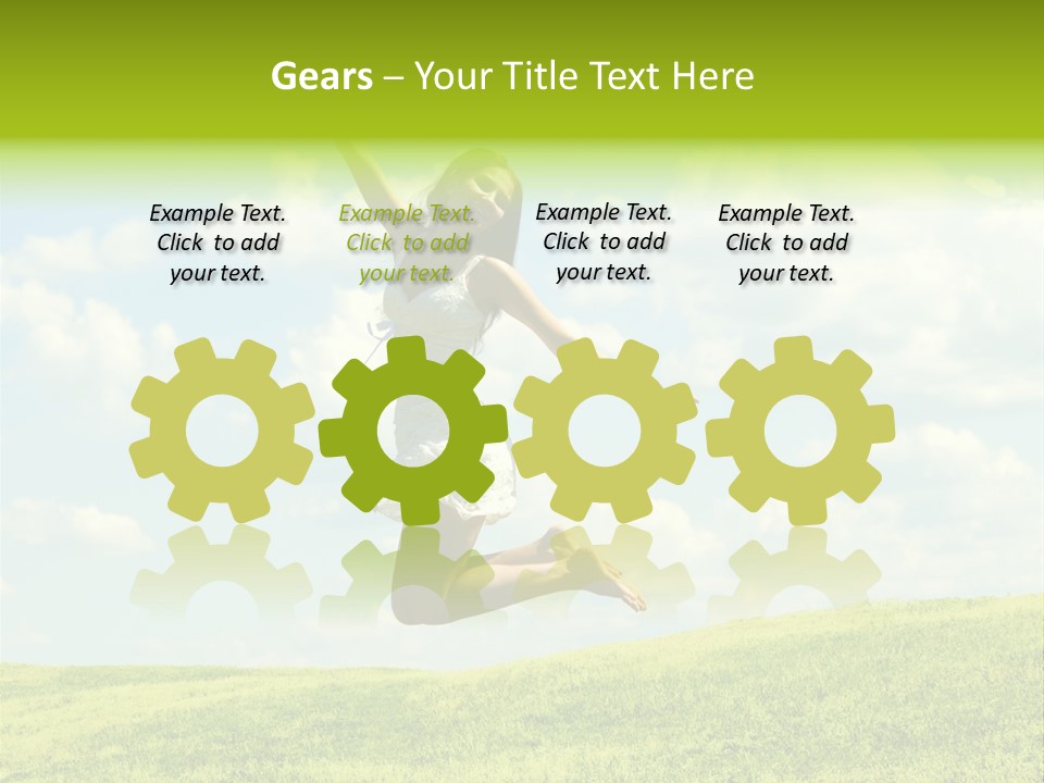 Jumping Happy Woman Against Nature Background PowerPoint Template