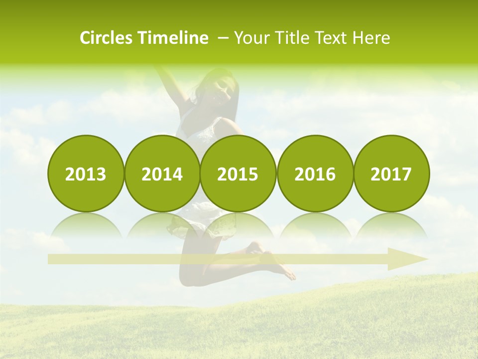 Jumping Happy Woman Against Nature Background PowerPoint Template