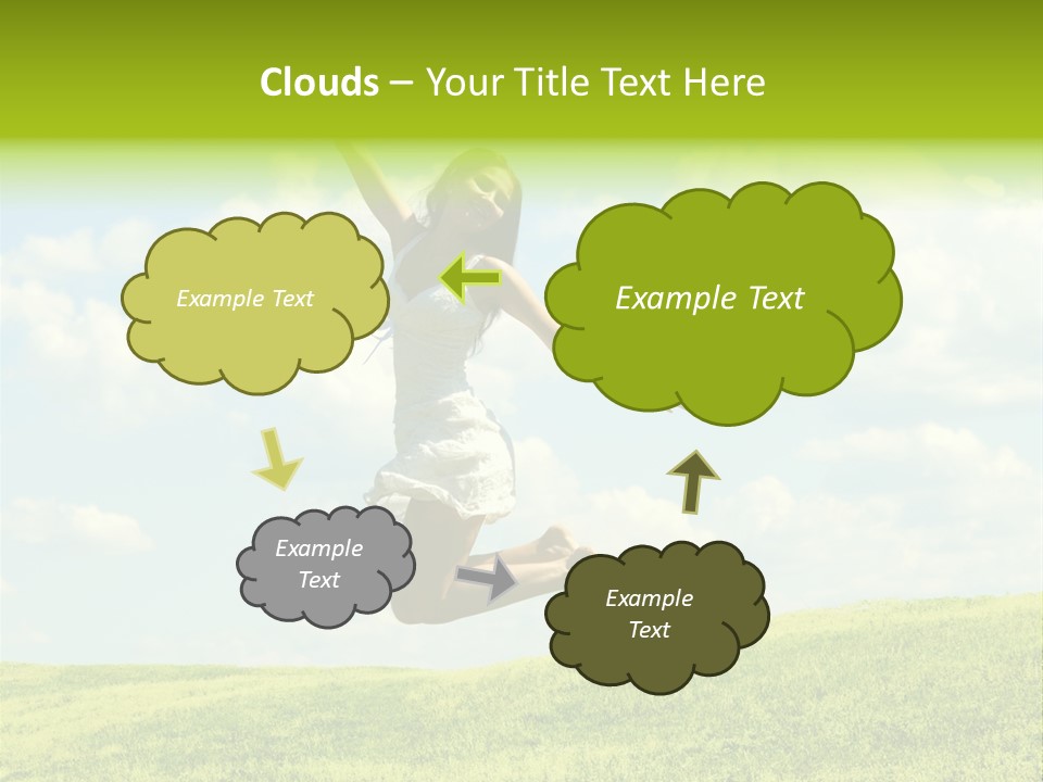 Jumping Happy Woman Against Nature Background PowerPoint Template