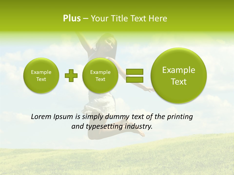 Jumping Happy Woman Against Nature Background PowerPoint Template