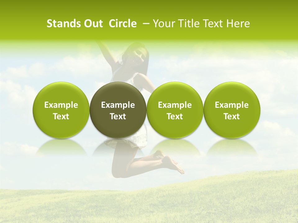 Jumping Happy Woman Against Nature Background PowerPoint Template