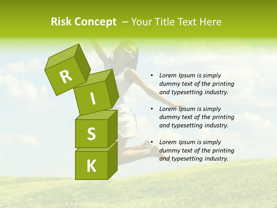 Jumping Happy Woman Against Nature Background PowerPoint Template