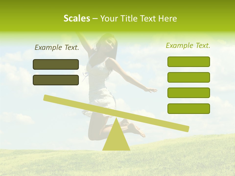 Jumping Happy Woman Against Nature Background PowerPoint Template
