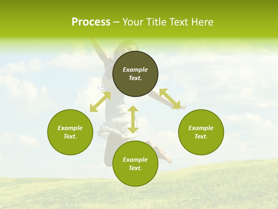Jumping Happy Woman Against Nature Background PowerPoint Template