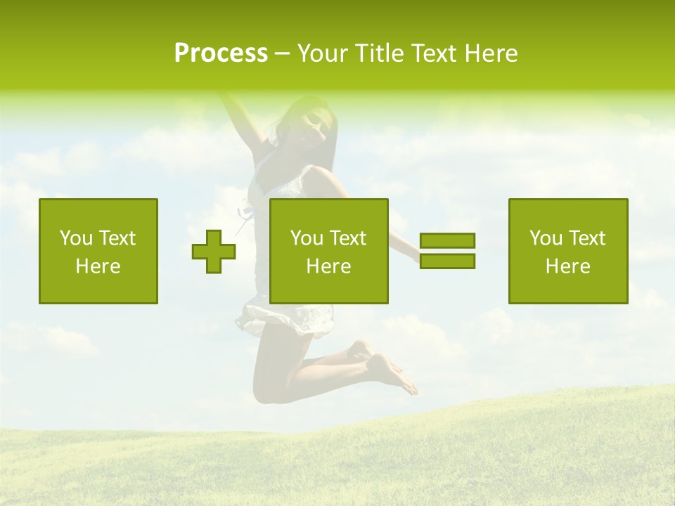 Jumping Happy Woman Against Nature Background PowerPoint Template