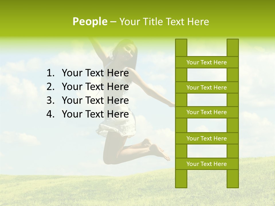 Jumping Happy Woman Against Nature Background PowerPoint Template