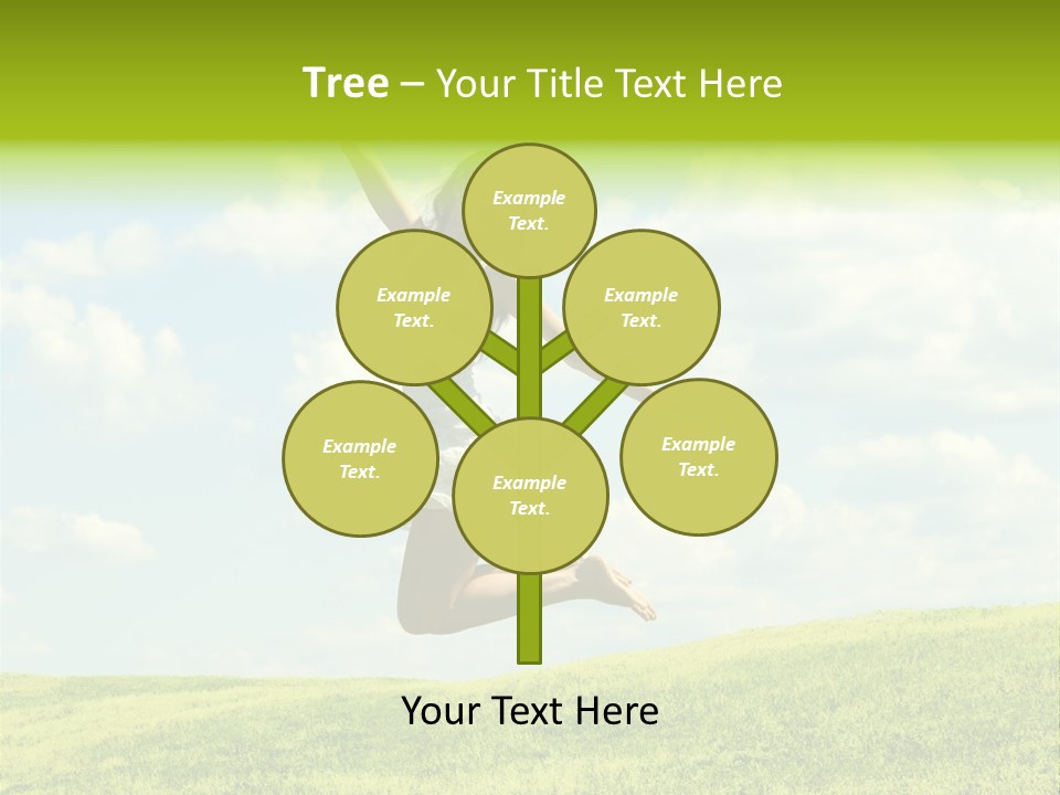 Jumping Happy Woman Against Nature Background PowerPoint Template