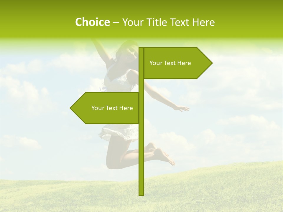 Jumping Happy Woman Against Nature Background PowerPoint Template