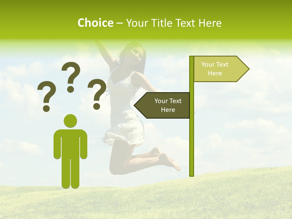 Jumping Happy Woman Against Nature Background PowerPoint Template