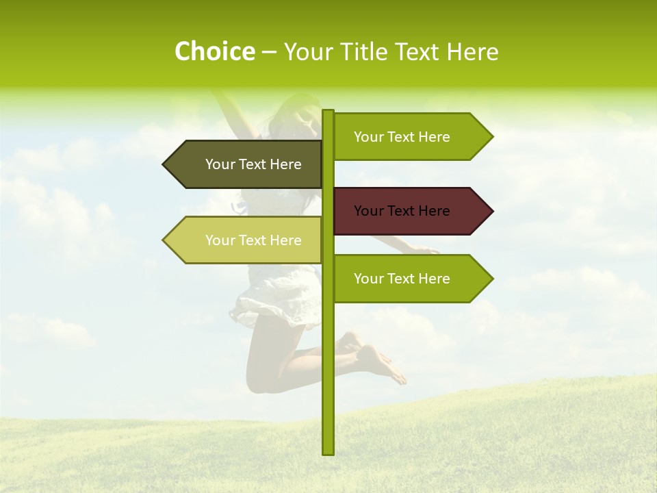 Jumping Happy Woman Against Nature Background PowerPoint Template