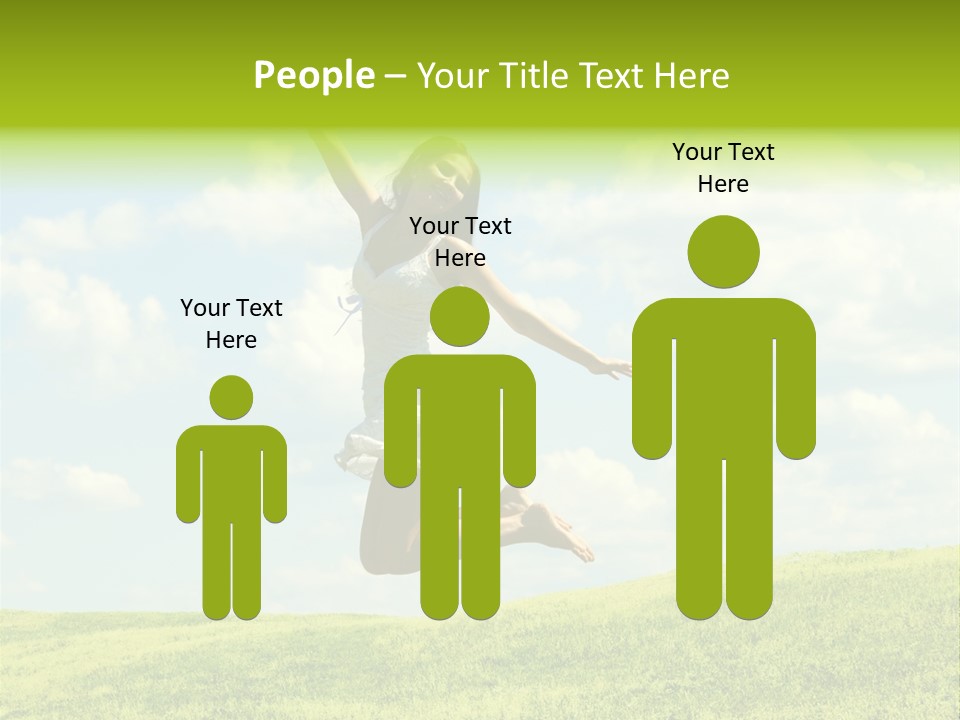 Jumping Happy Woman Against Nature Background PowerPoint Template