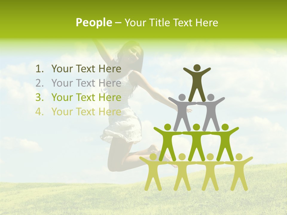 Jumping Happy Woman Against Nature Background PowerPoint Template