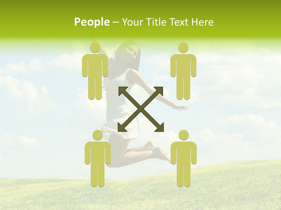 Jumping Happy Woman Against Nature Background PowerPoint Template