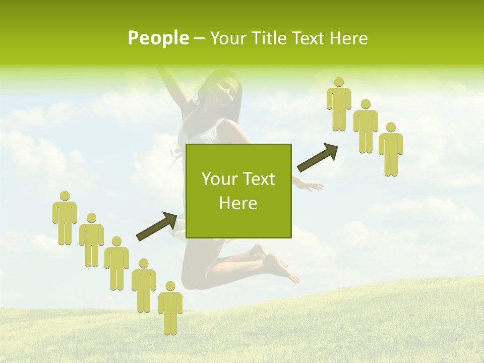 Jumping Happy Woman Against Nature Background PowerPoint Template