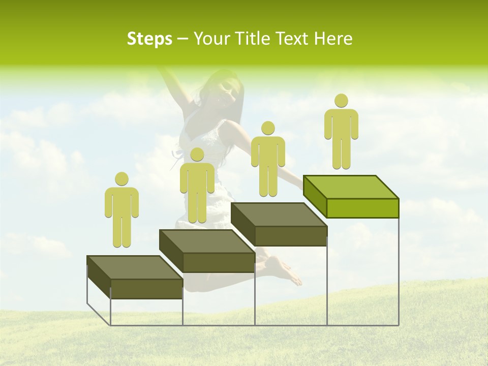 Jumping Happy Woman Against Nature Background PowerPoint Template