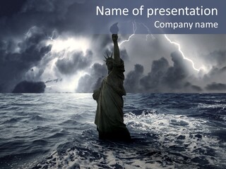 A Statue Of Liberty In The Middle Of The Ocean PowerPoint Template