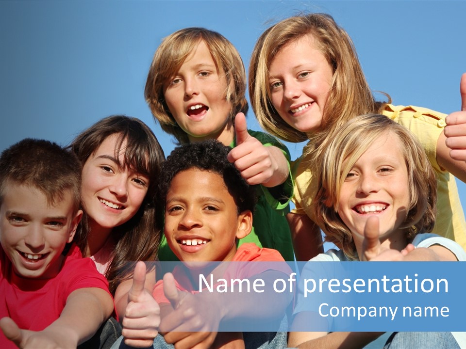 Happy Kids With Thumbs Up PowerPoint Template