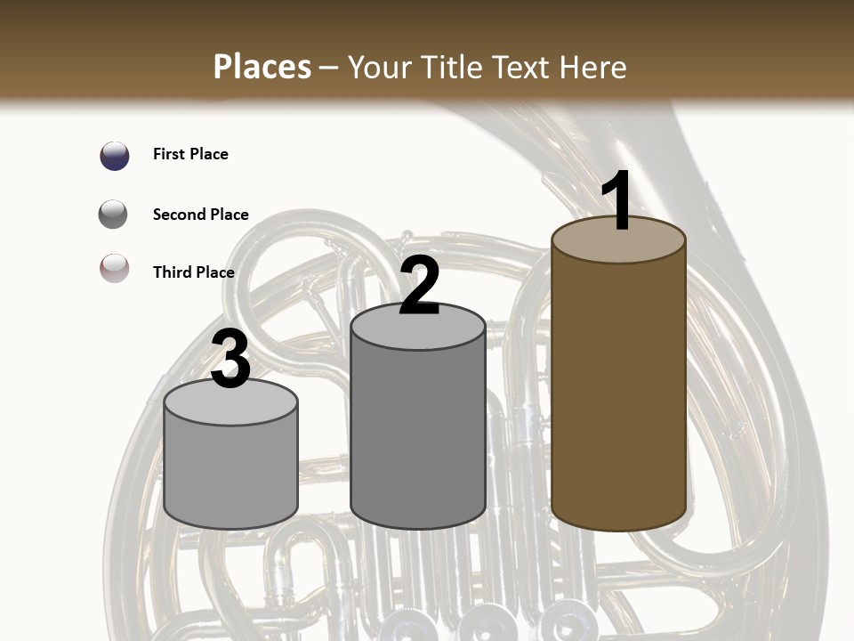 A Gold Brass French Horn Isolated Against A White Background In The Horizontal Format. PowerPoint Template