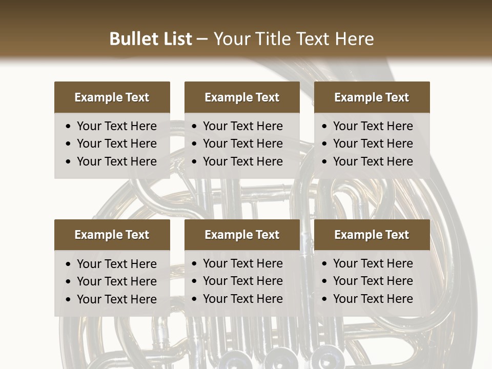 A Gold Brass French Horn Isolated Against A White Background In The Horizontal Format. PowerPoint Template